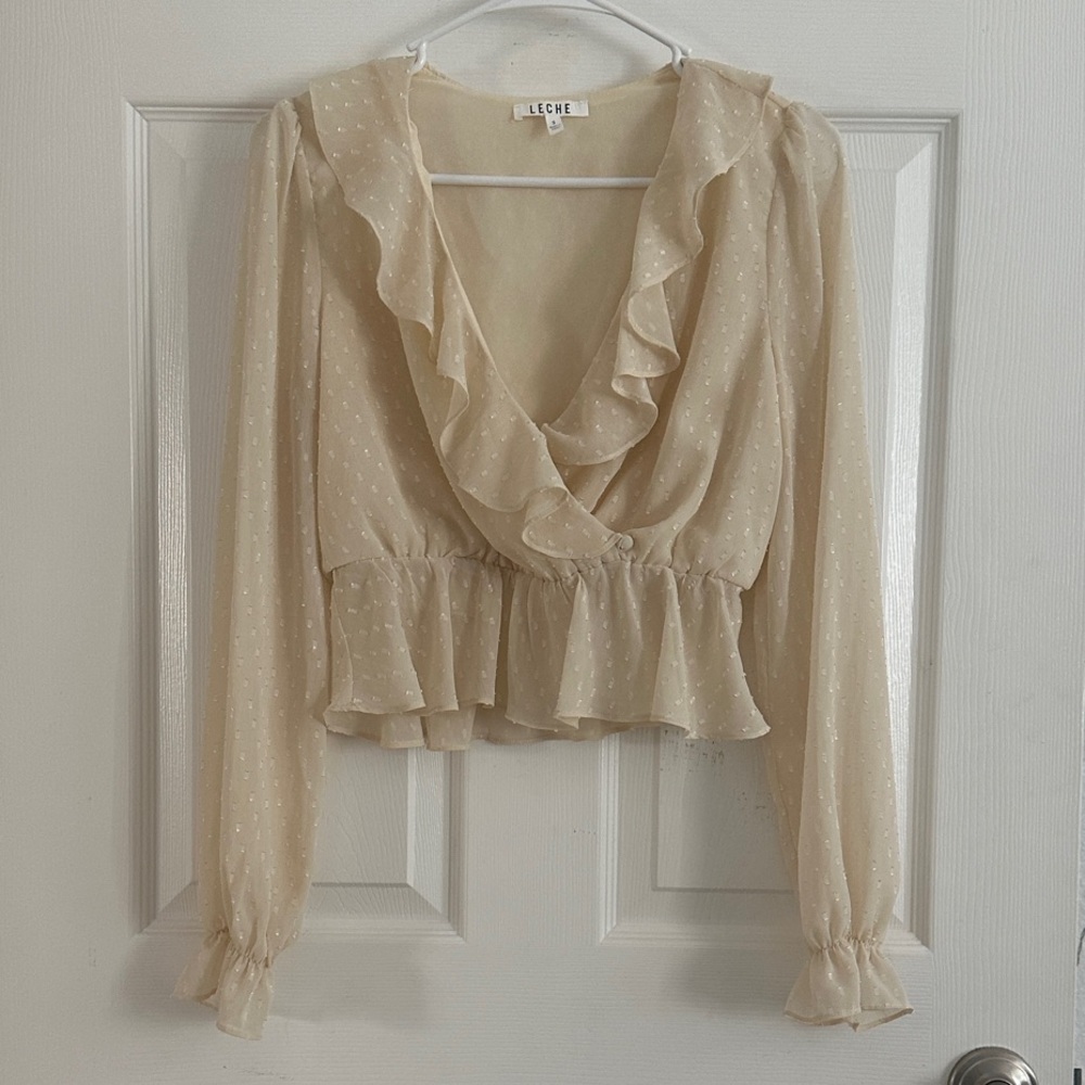 Cream Beige Ruffle Flowy Blouse